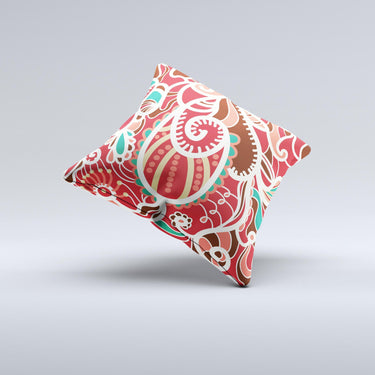 Abstract Red Green Vector Pattern Ink-Fuzed Decorative Throw Pillow